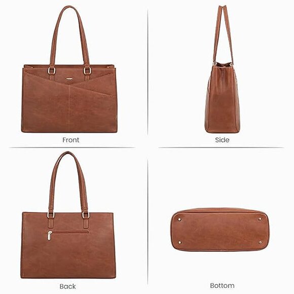 Laptop Tote Bag for Women, Office Work Bag Briefcase fit Dark Vintage Brown - Picture 8 of 9